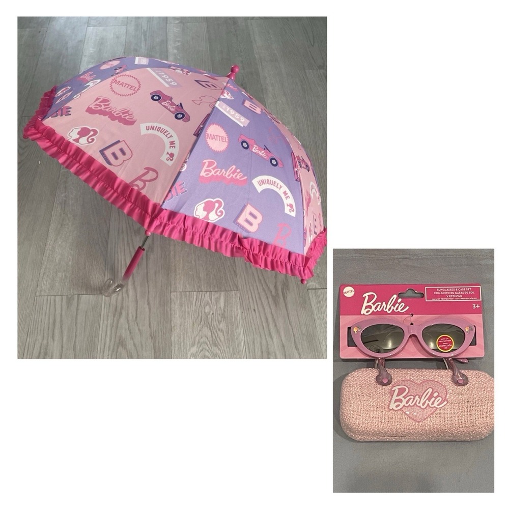 NEW Mattel - Barbie - Kid's Pink & Hot Pink Poly Umbrella Sunglasses & Holder